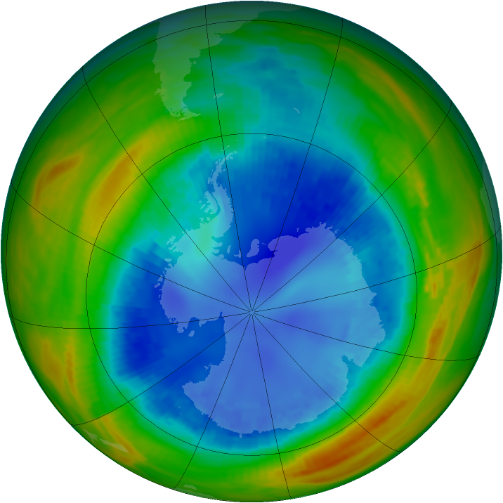 Antarctic ozone map for 25 August 1991